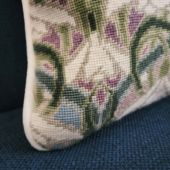 Ehrman Snowdrops Needlepoint Pillow Tapestry Velvet Back Zip Art Nouveau Floral - Picture 6 of 11